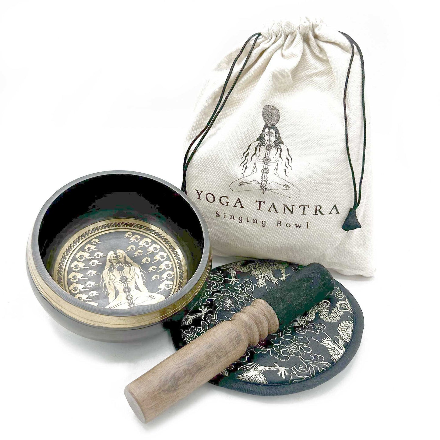 Coffret bol chantant martelé & gravé main — Yogi · 14 cm