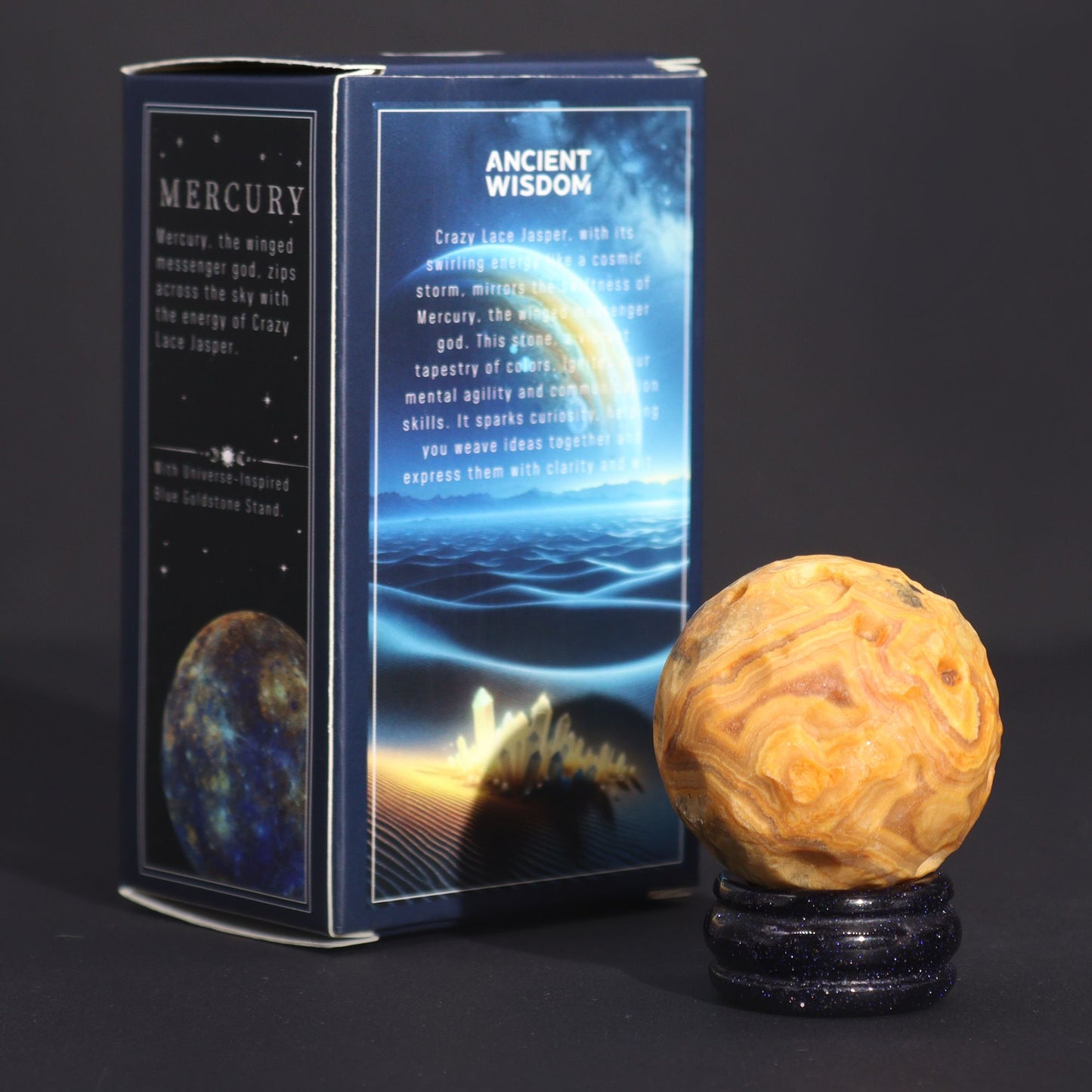 Planète Mercure en jaspe sur socle solaire · 40mm