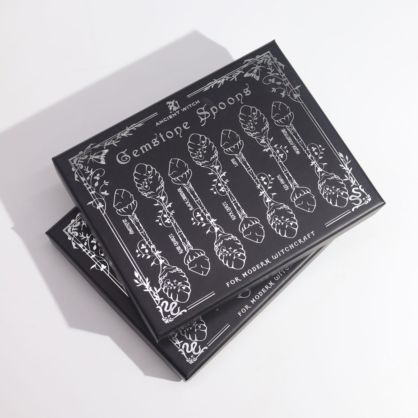Jeu de 7 cuillères de sorcière — Cristal & argent vieilli