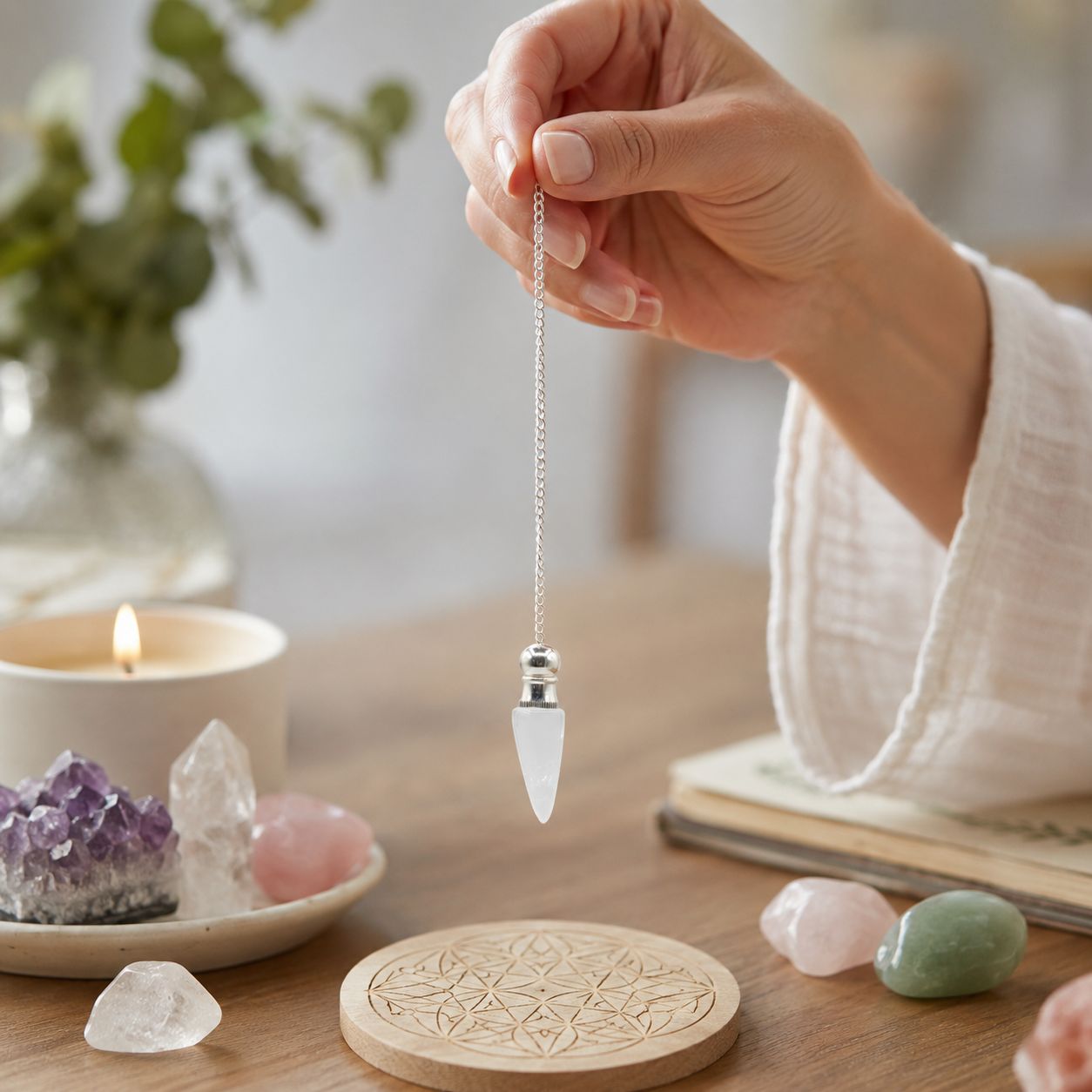 Pendule à cavité secrète — Cristal de roche · Argenté