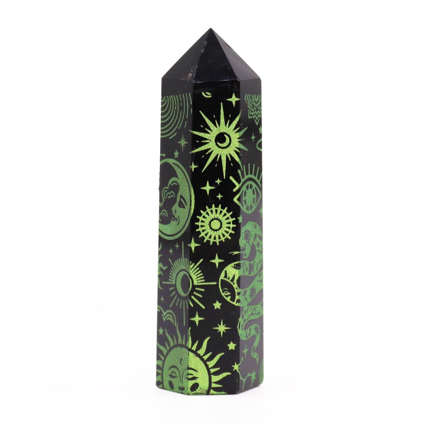 Pointe d’obsidienne noire — Histoire mystique · Vert · 9cm