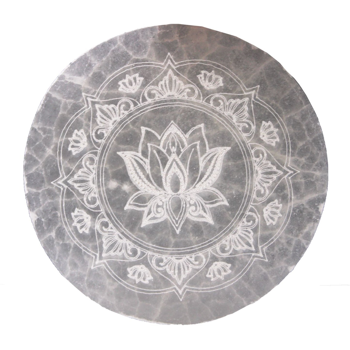 Coupelle de charge en sélénite — Mandala de lotus · 10cm