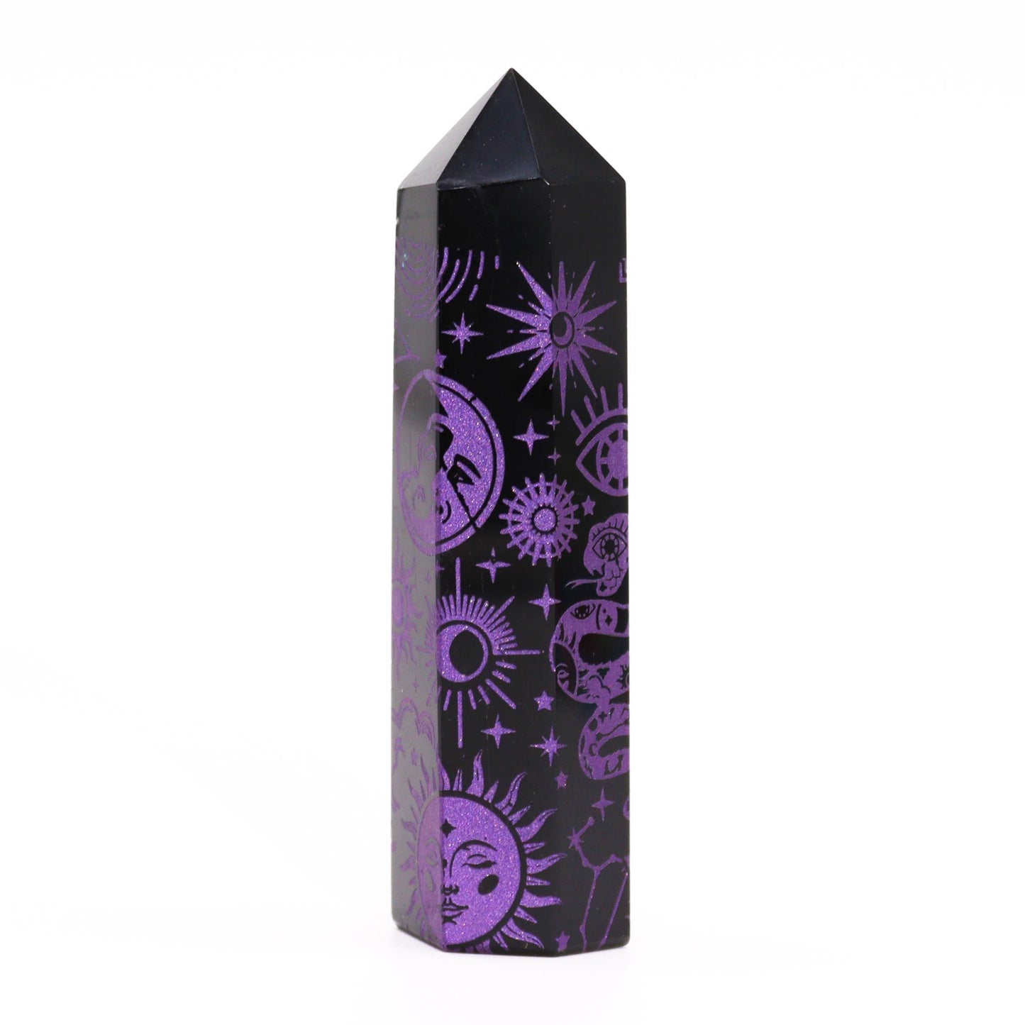 Pointe d’obsidienne noire — Histoire mystique · Violet profond · 9cm