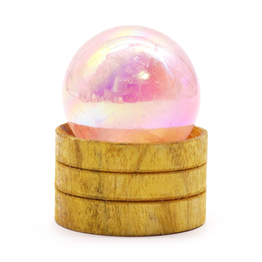 Sphère sur socle — Quartz rose titane · 40 mm