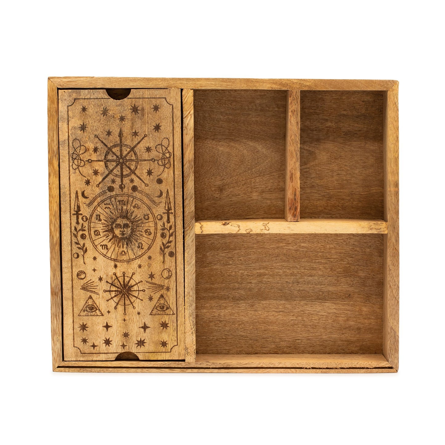 Coffret de tarot à quatre compartiments sur socle pour cartes