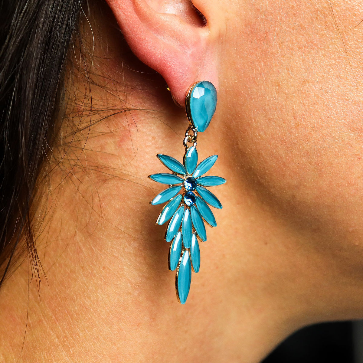 Boucles d’oreilles longues en verre, vert sarcelle — vue 2
