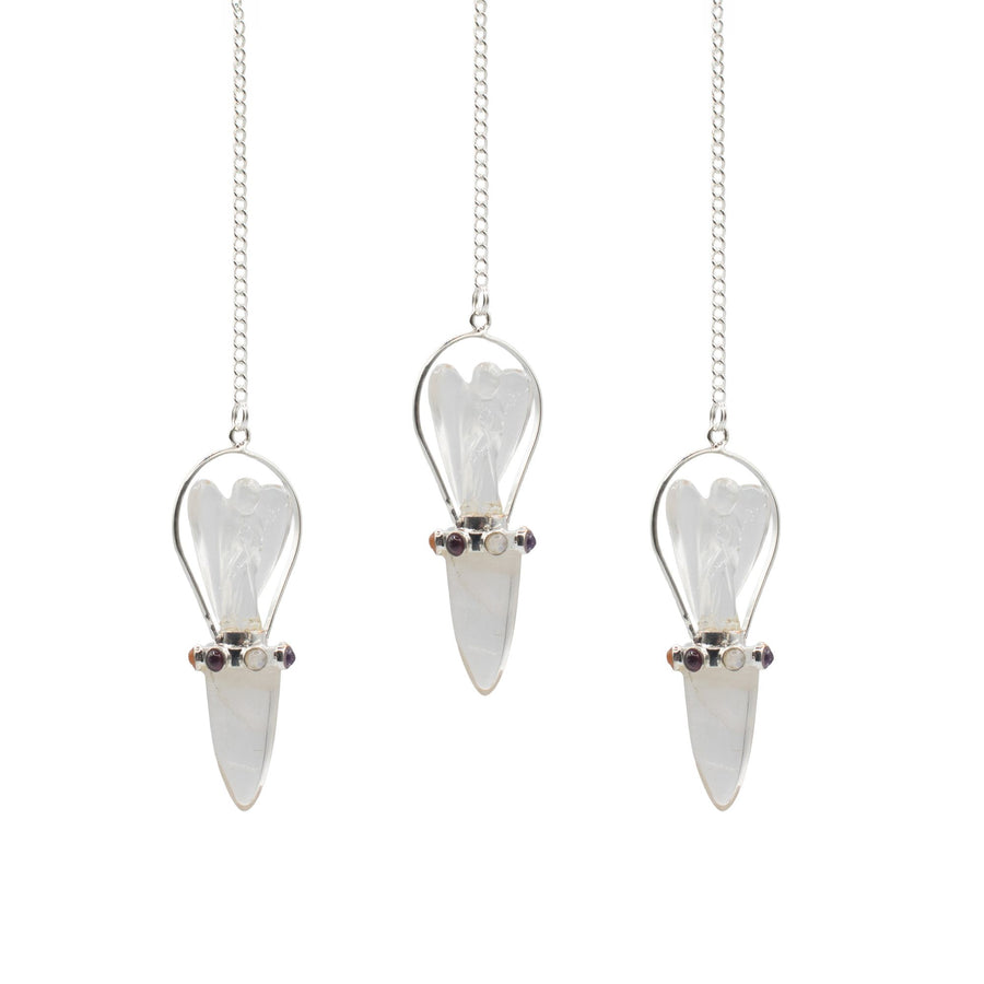Pendule Guide céleste — Ange deux pièces · Bande de chakras · Cristal de roche