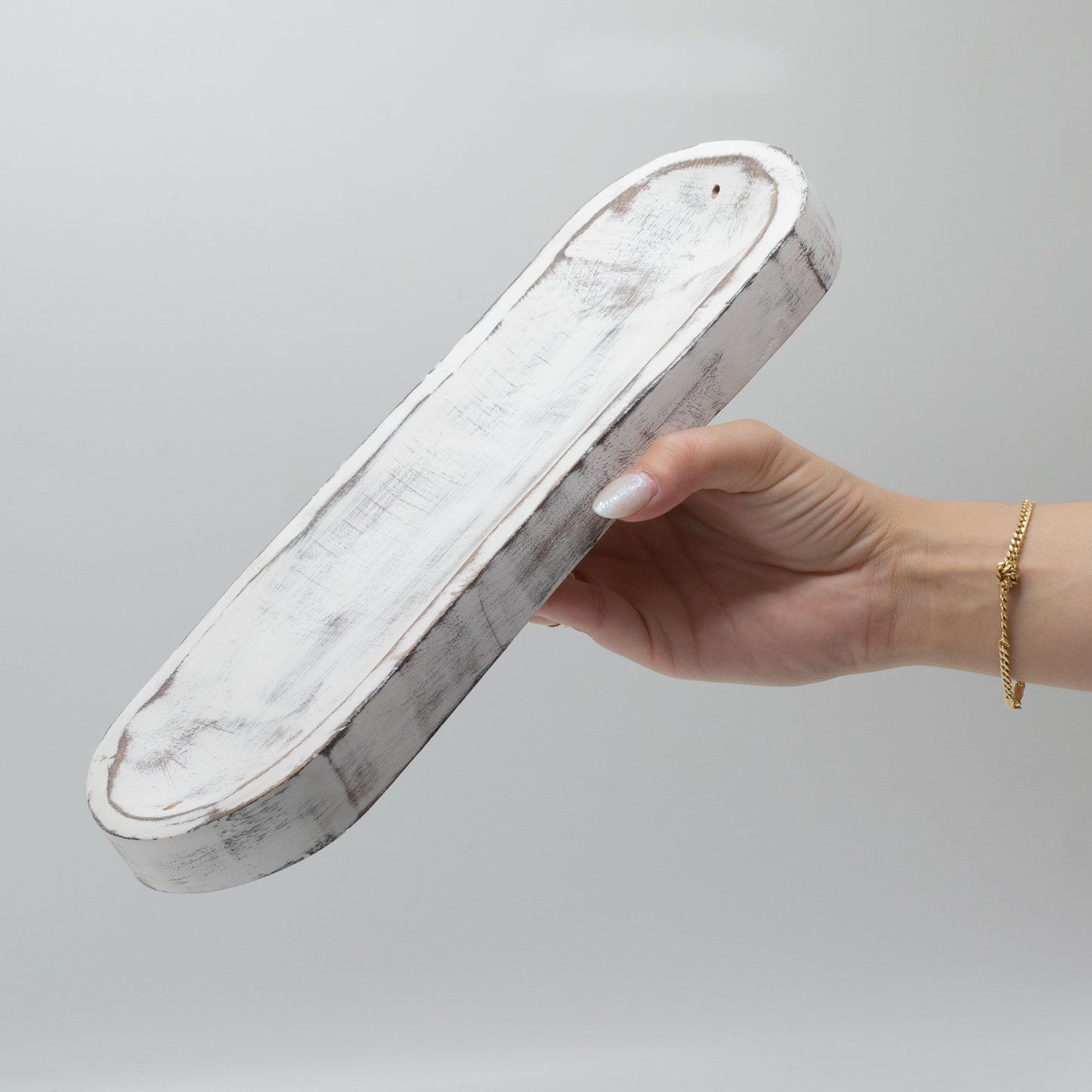 Plateau à encens en bois de manguier — Blanchi · 30 × 10 cm