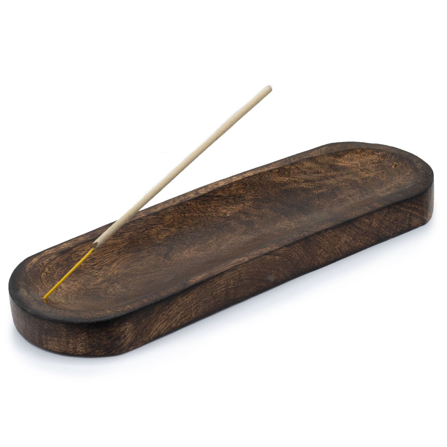 Plateau à encens en bois de manguier — Naturel · 30 × 10 cm