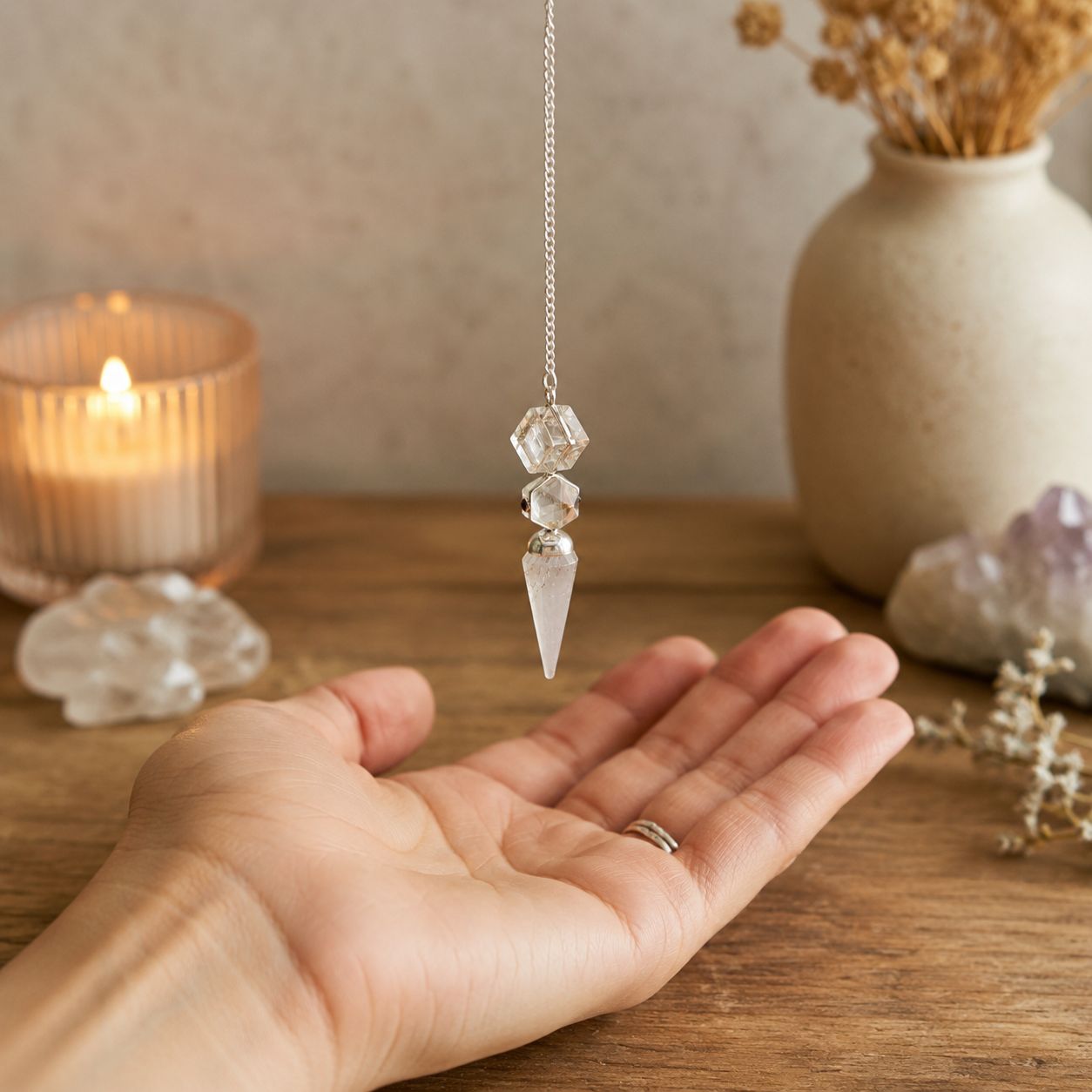 Pendule L’Architecte de la clarté — Trois pièces · Cristal de quartz