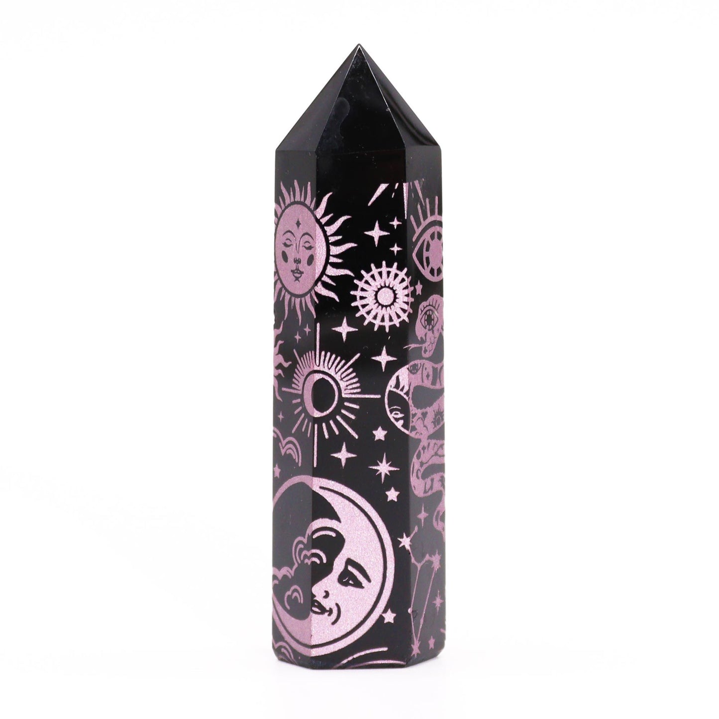 Pointe d’obsidienne noire — Histoire mystique · Rose · 9cm