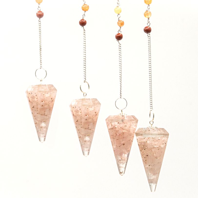 Pendule chakra d’orgonite — Quartz rose