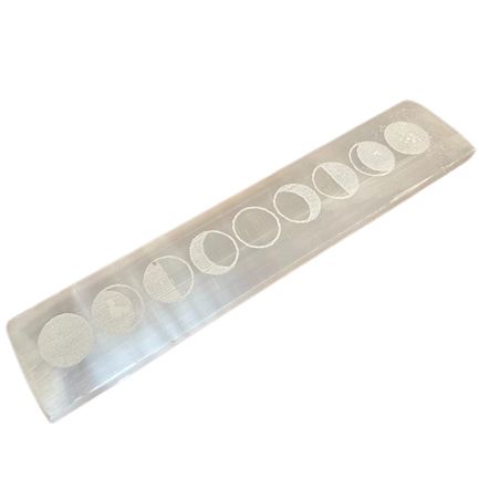 Plaque de charge en sélénite — Barre plate, cycles lunaires · 20 cm