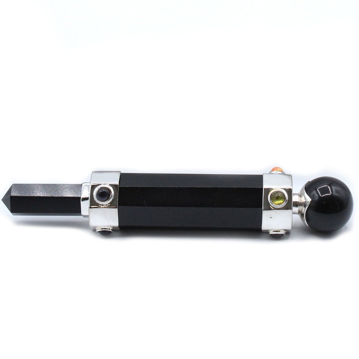 Baguette de soin de cristal hexagonal — Agate noire · 12 cm