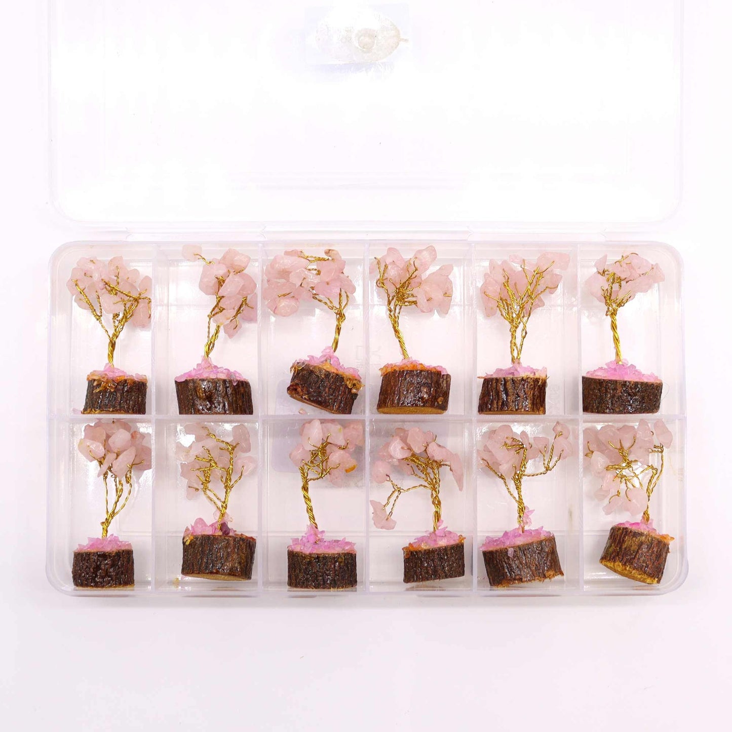 Mini arbre sur socle bois — Quartz rose
