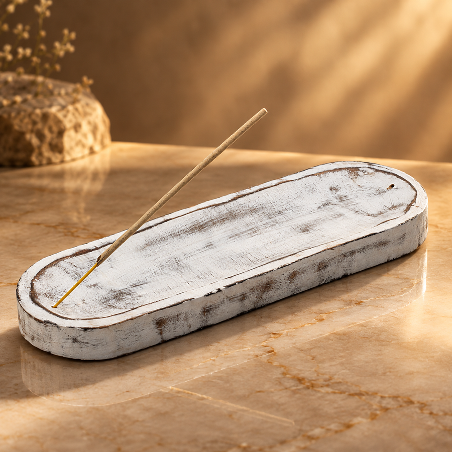 Plateau à encens en manguier blanchi 30 × 10 cm