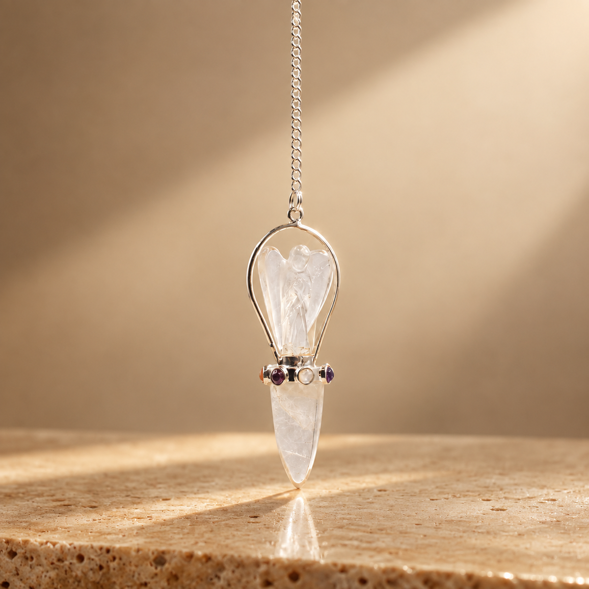 Pendule Guide céleste, ange deux pièces, cristal de roche — vue 2