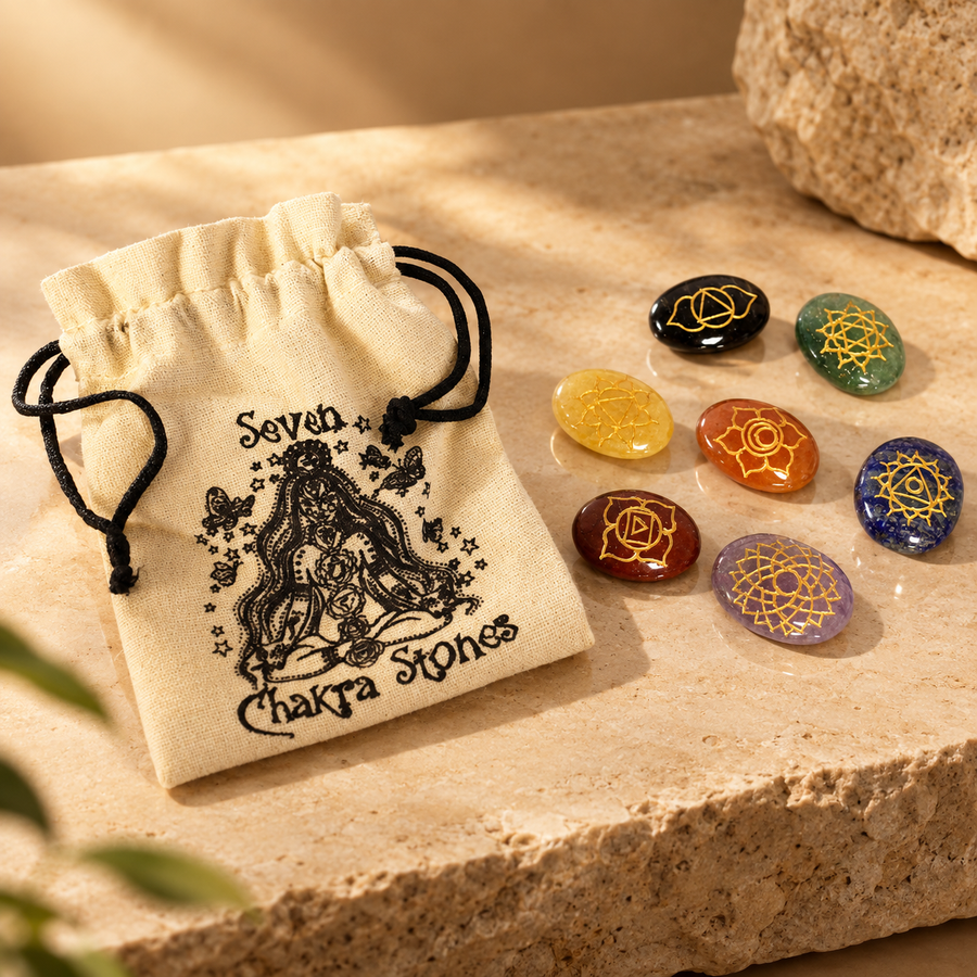 Ensemble de grandes pierres ovales chakras