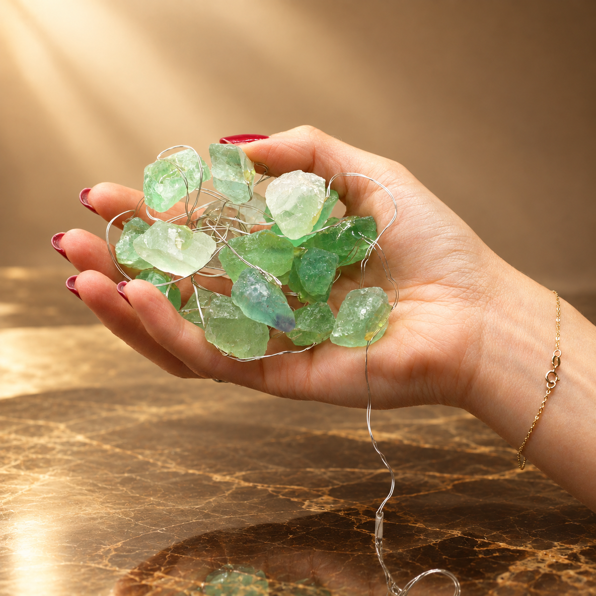 Guirlande lumineuse de gemmes en jade cristal — vue 2