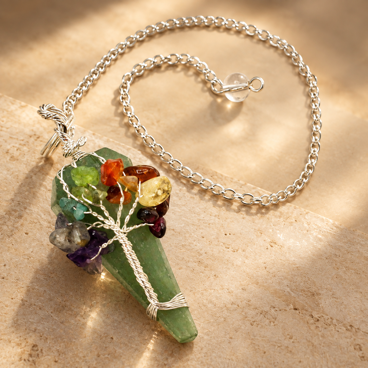 Pendule en aventurine sept chakras — vue 3