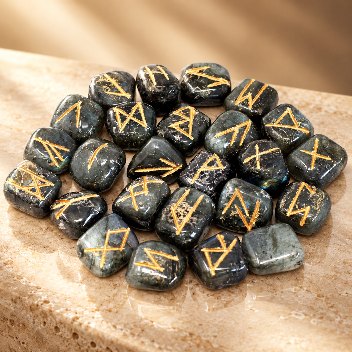 Jeu de runes en labradorite