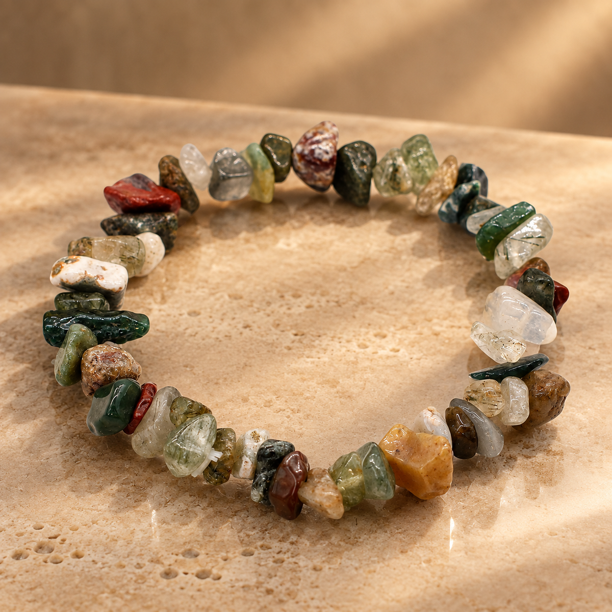 Bracelet en éclats d’agate mousse