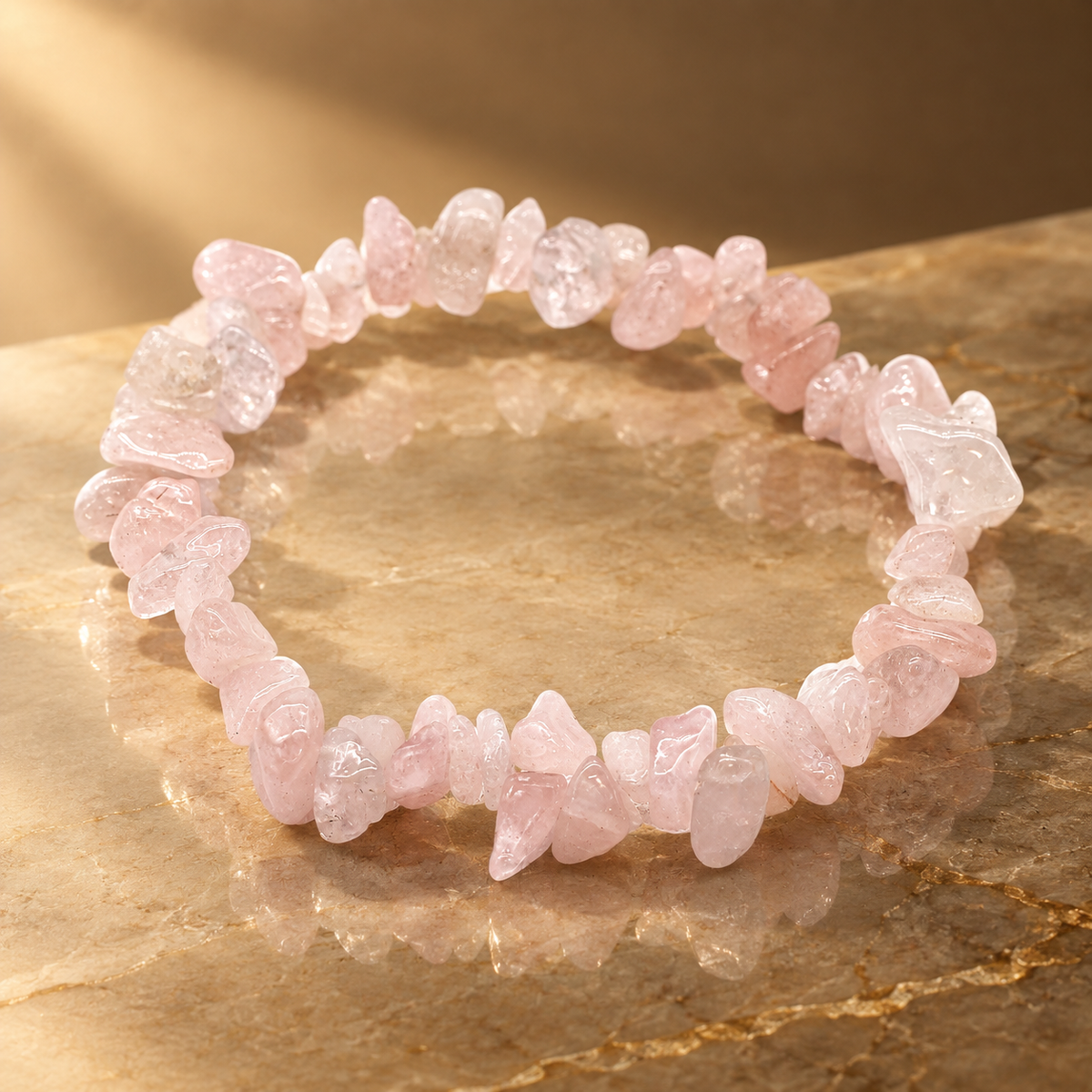 Bracelet en éclats de quartz rose