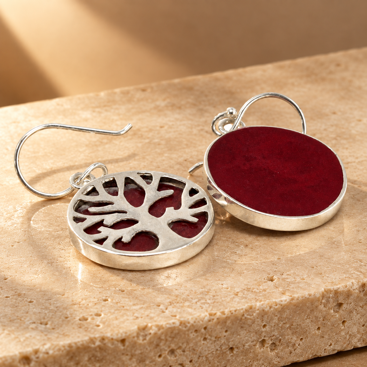 Boucles d’oreilles arbre de vie en argent 925, effet corail — vue 3