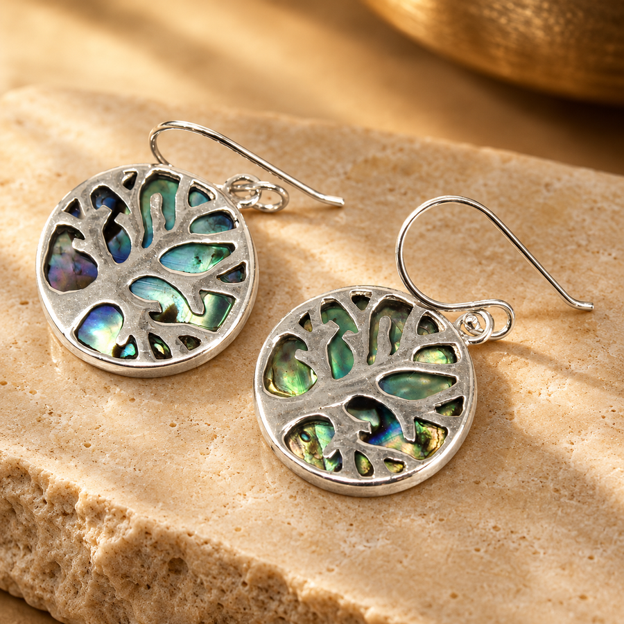 Boucles d’oreilles arbre de vie en argent 925, ormeau