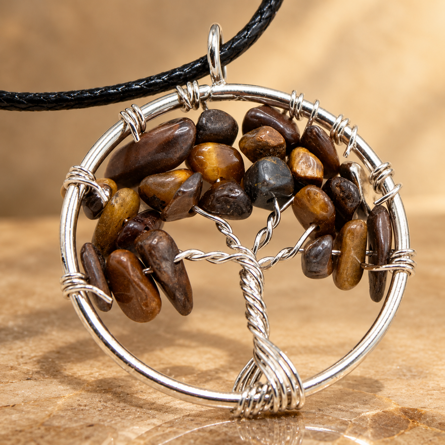 Pendentif arbre de vie en œil de tigre