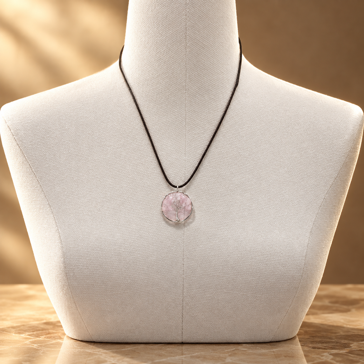 Pendentif arbre de vie en quartz rose — vue 3