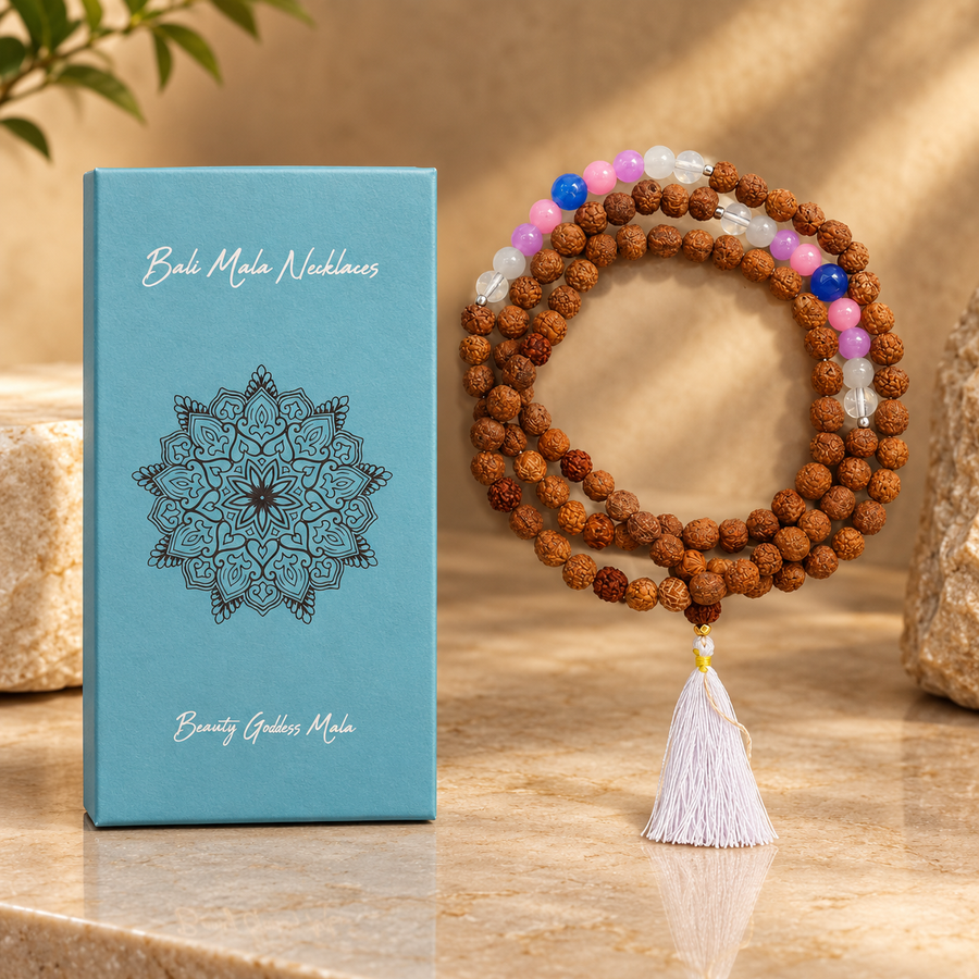 Mala de Bali en rudraksha, déesse de la beauté