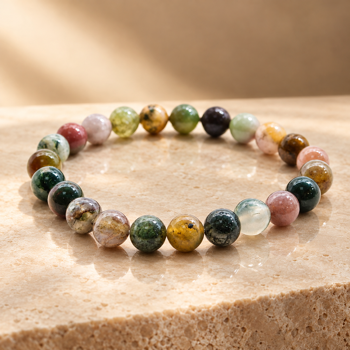 Bracelet en perles d’agate mousse