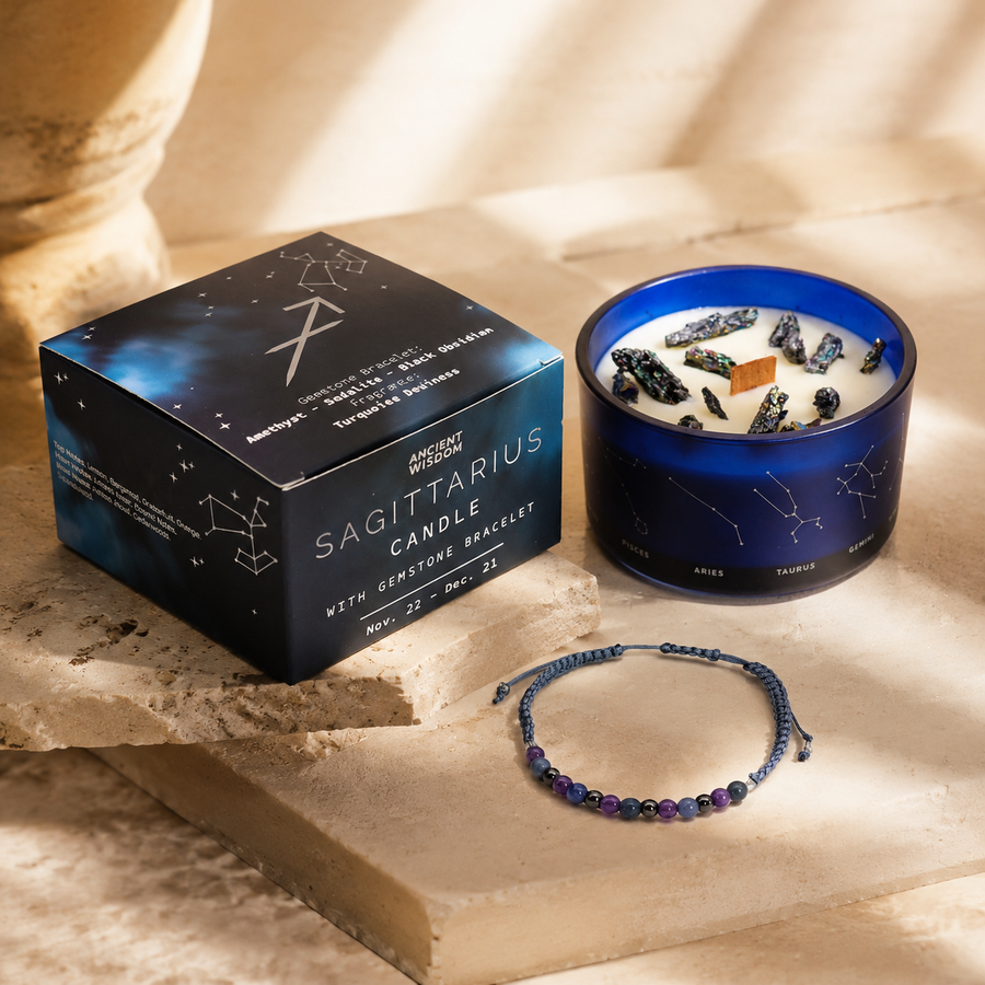 Bougie du zodiaque Sagittaire avec bracelet de gemmes