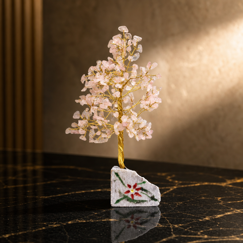 Arbre de gemmes en quartz rose, 320 pierres