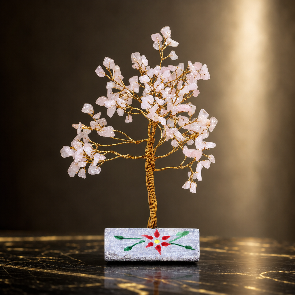 Arbre de gemmes en quartz rose, 160 pierres