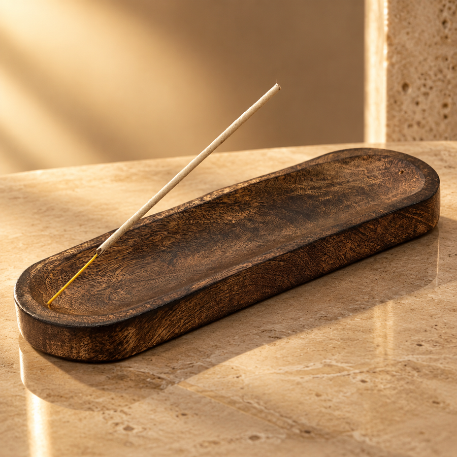 Plateau à encens en manguier naturel 30 × 10 cm