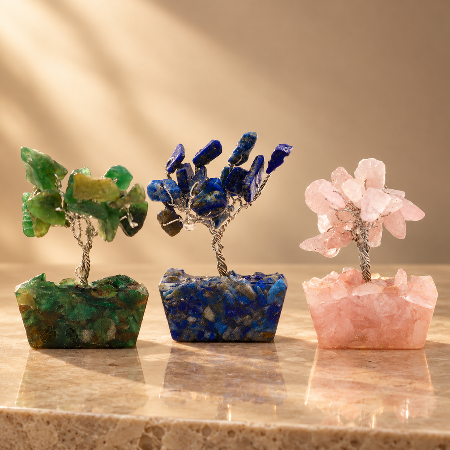 Assortiment de mini arbres sur socle d’orgonite