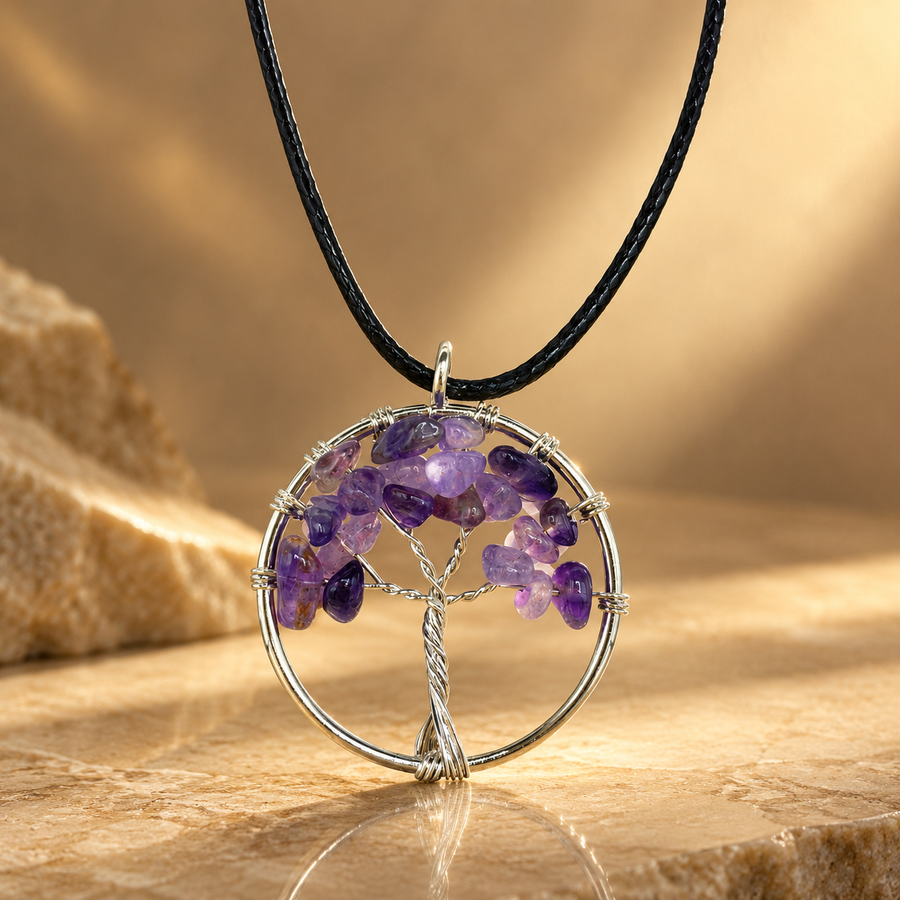 Pendentif arbre de vie en améthyste