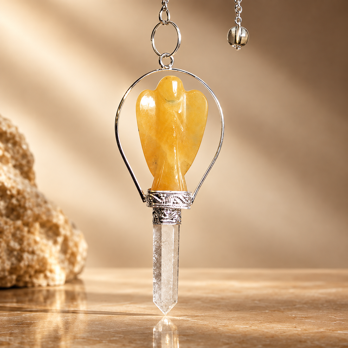Pendule d’ange à anneau en quartz jaune — vue 2