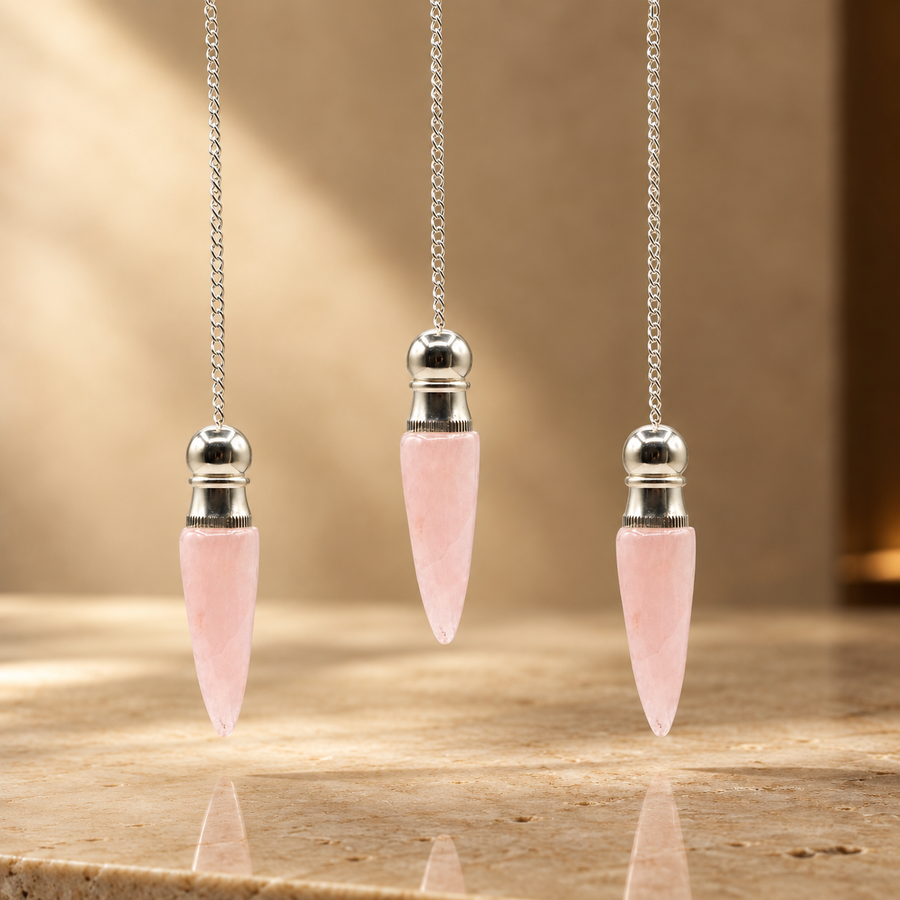 Pendule de la vérité en quartz rose, argenté