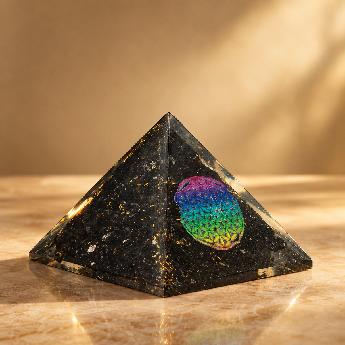 Petite pyramide d’orgonite fleur de vie 5 cm — vue 2