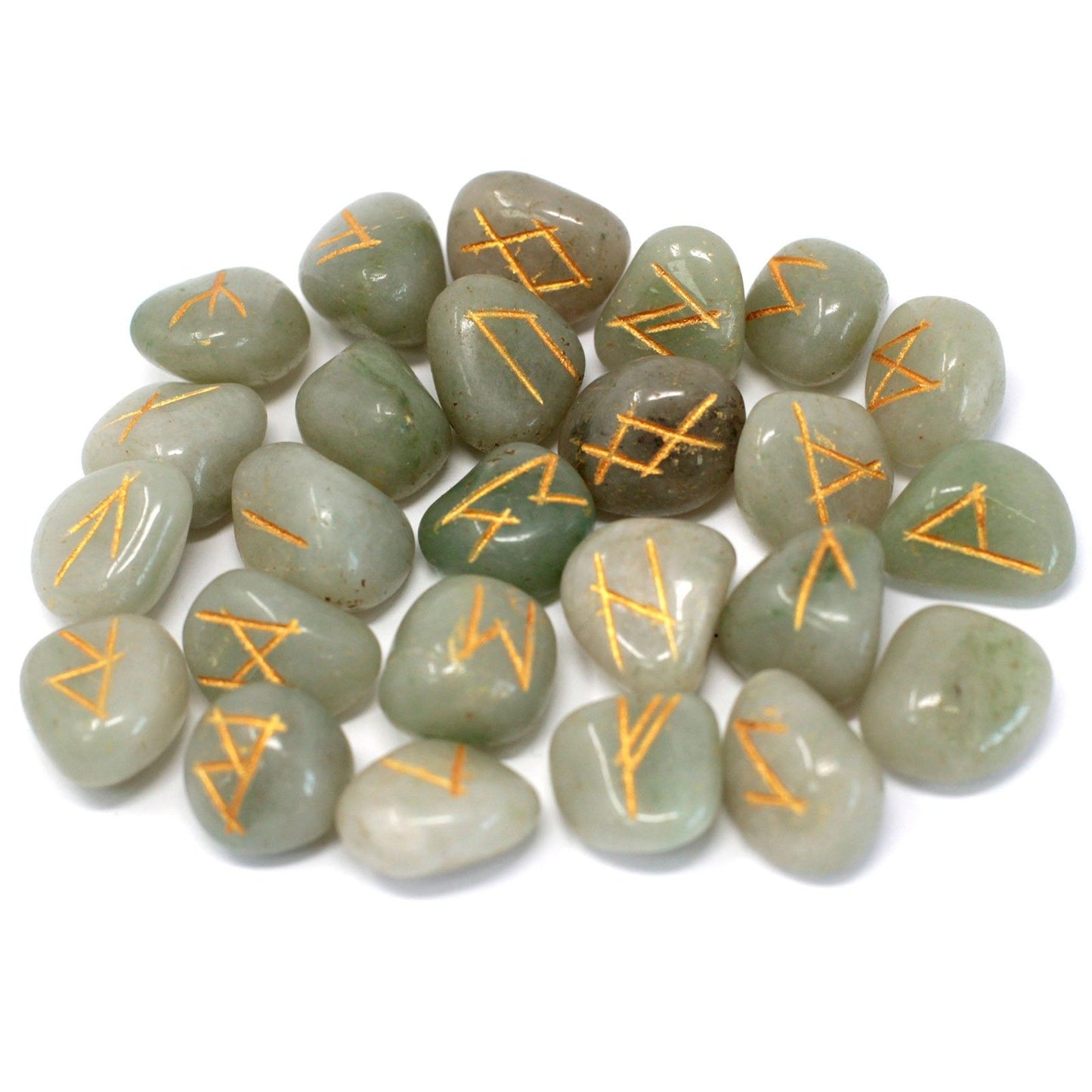 Jeu de runes de l’Inde en pochette — Aventurine verte