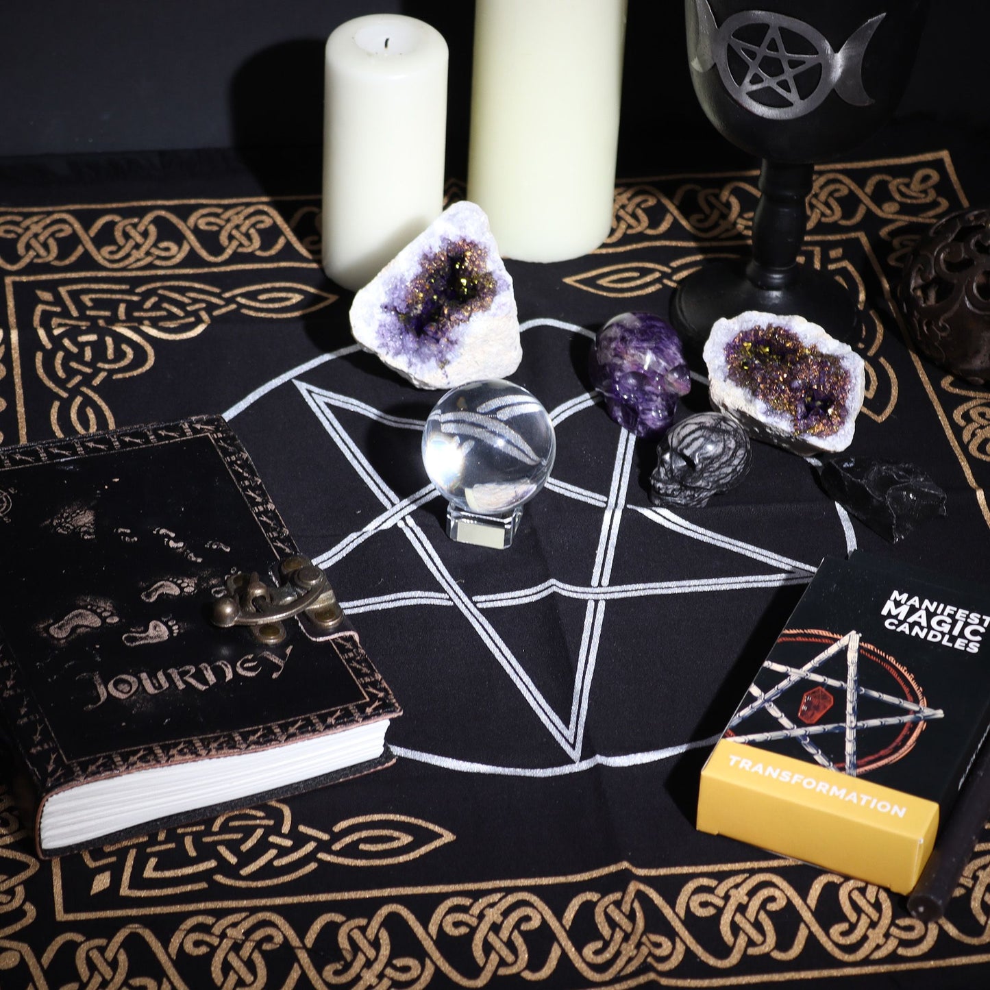 Nappe d’autel ésotérique à franges — Pentacle