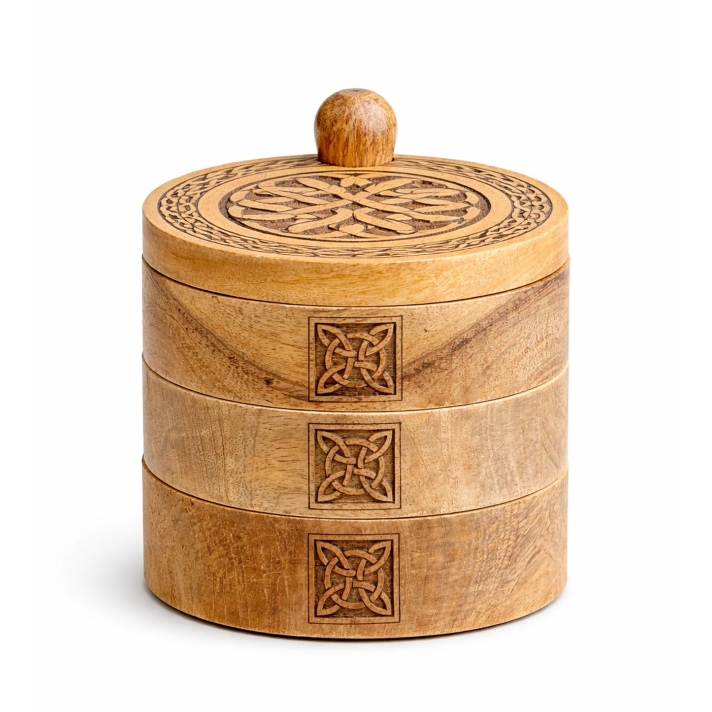 Coffret pivotant de trois niveaux sculpté au style celtique