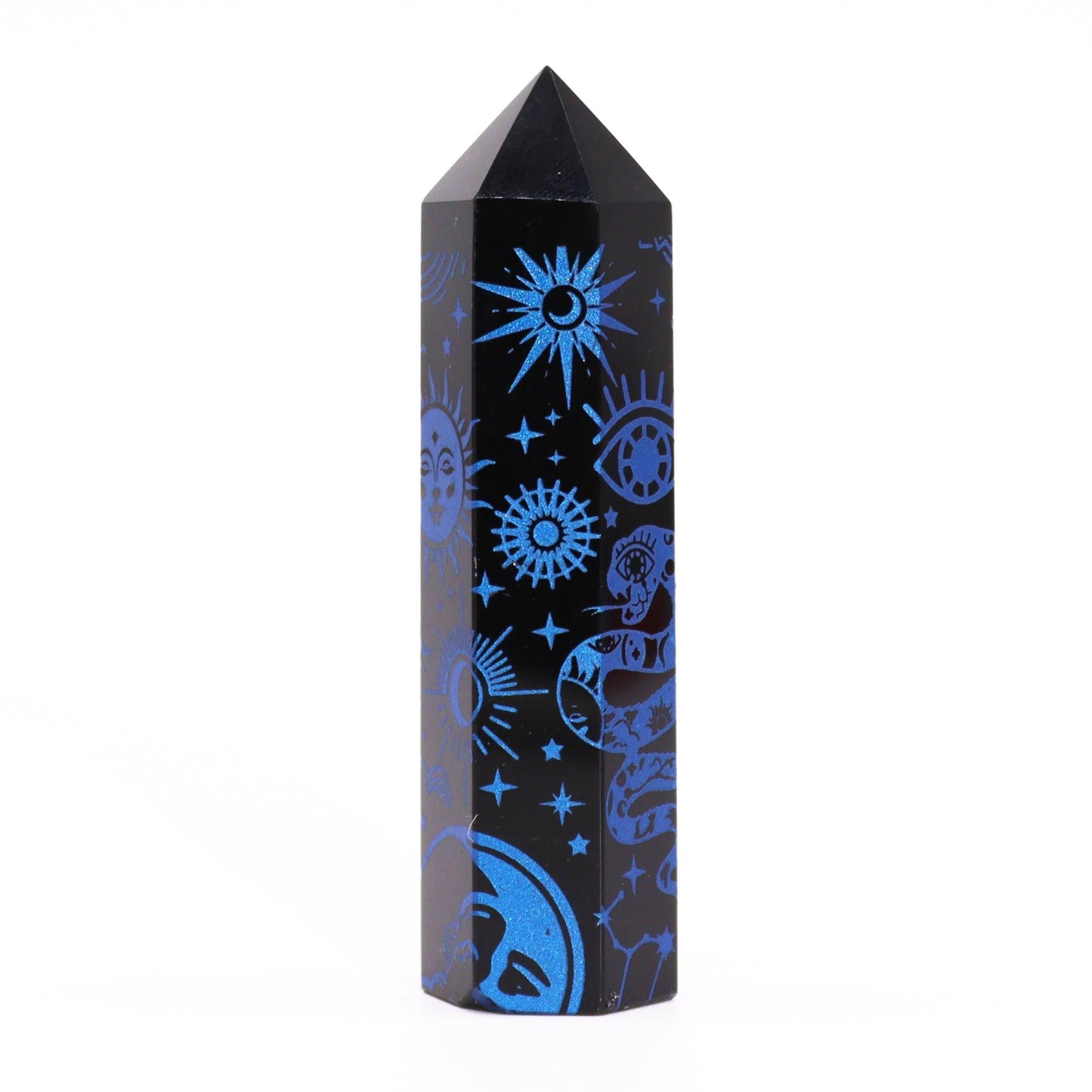 Pointe d’obsidienne noire — Histoire mystique · Bleu foncé · 9cm