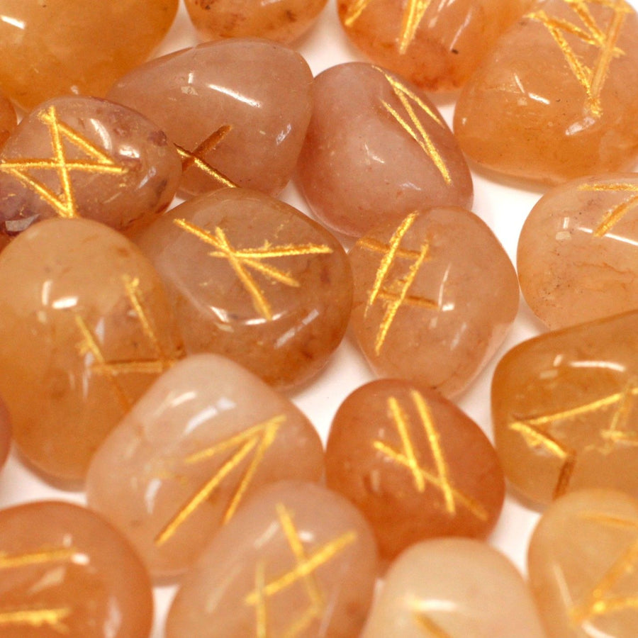 Jeu de runes de l’Inde en pochette — Aventurine jaune