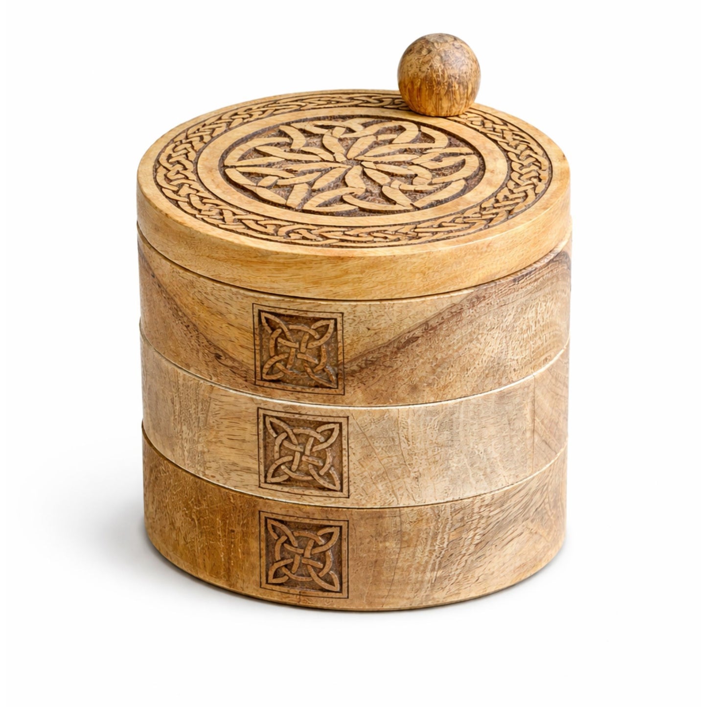 Coffret pivotant de trois niveaux sculpté au style celtique