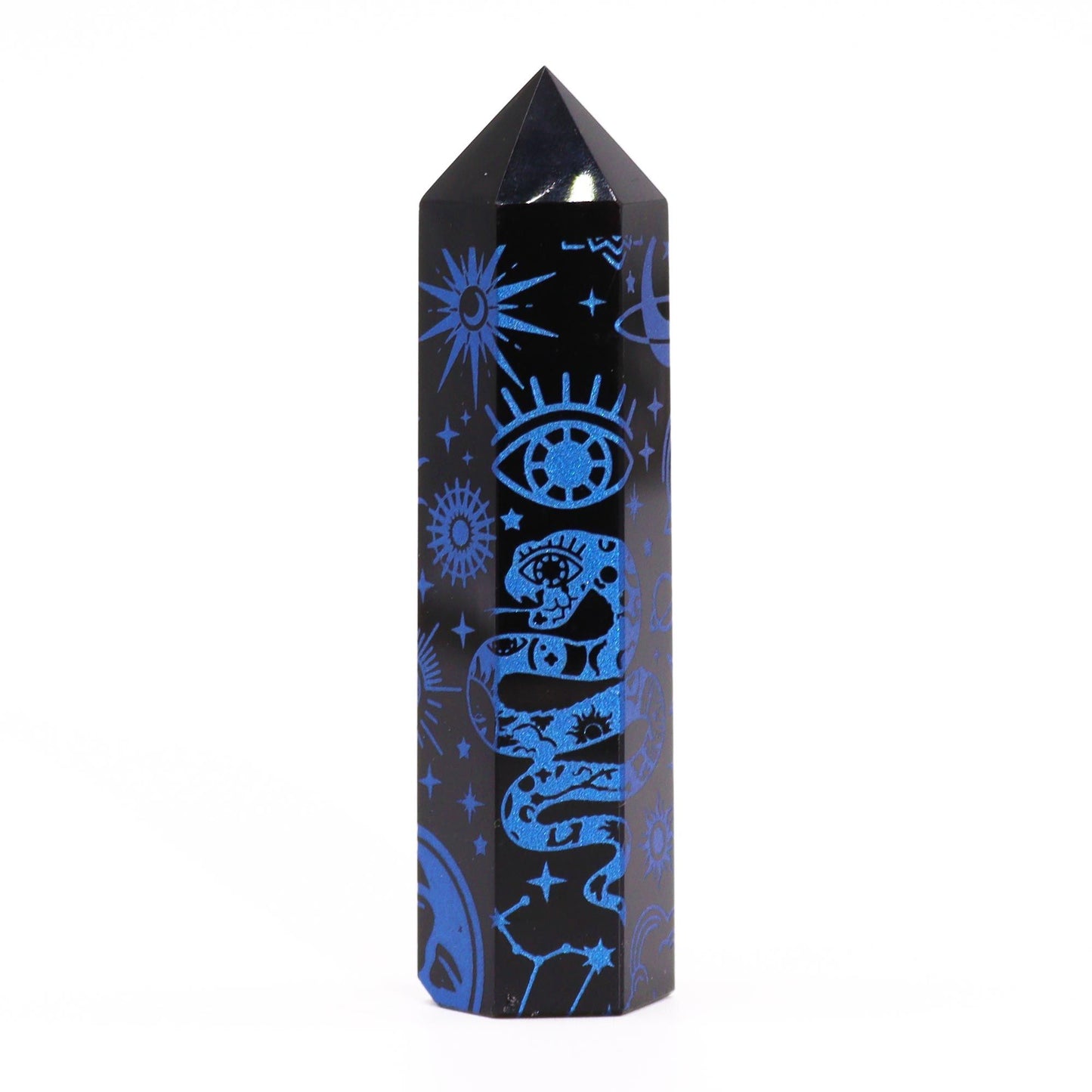 Pointe d’obsidienne noire — Histoire mystique · Bleu foncé · 9cm