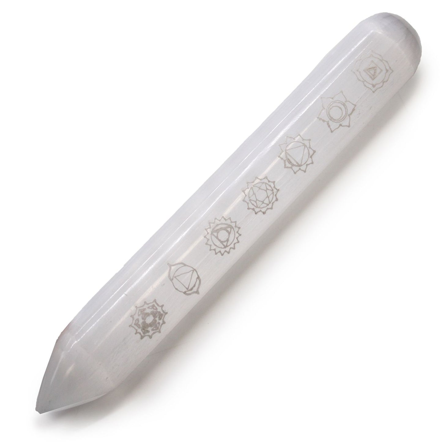 Baguette en sélénite — Sept chakras · 16 cm